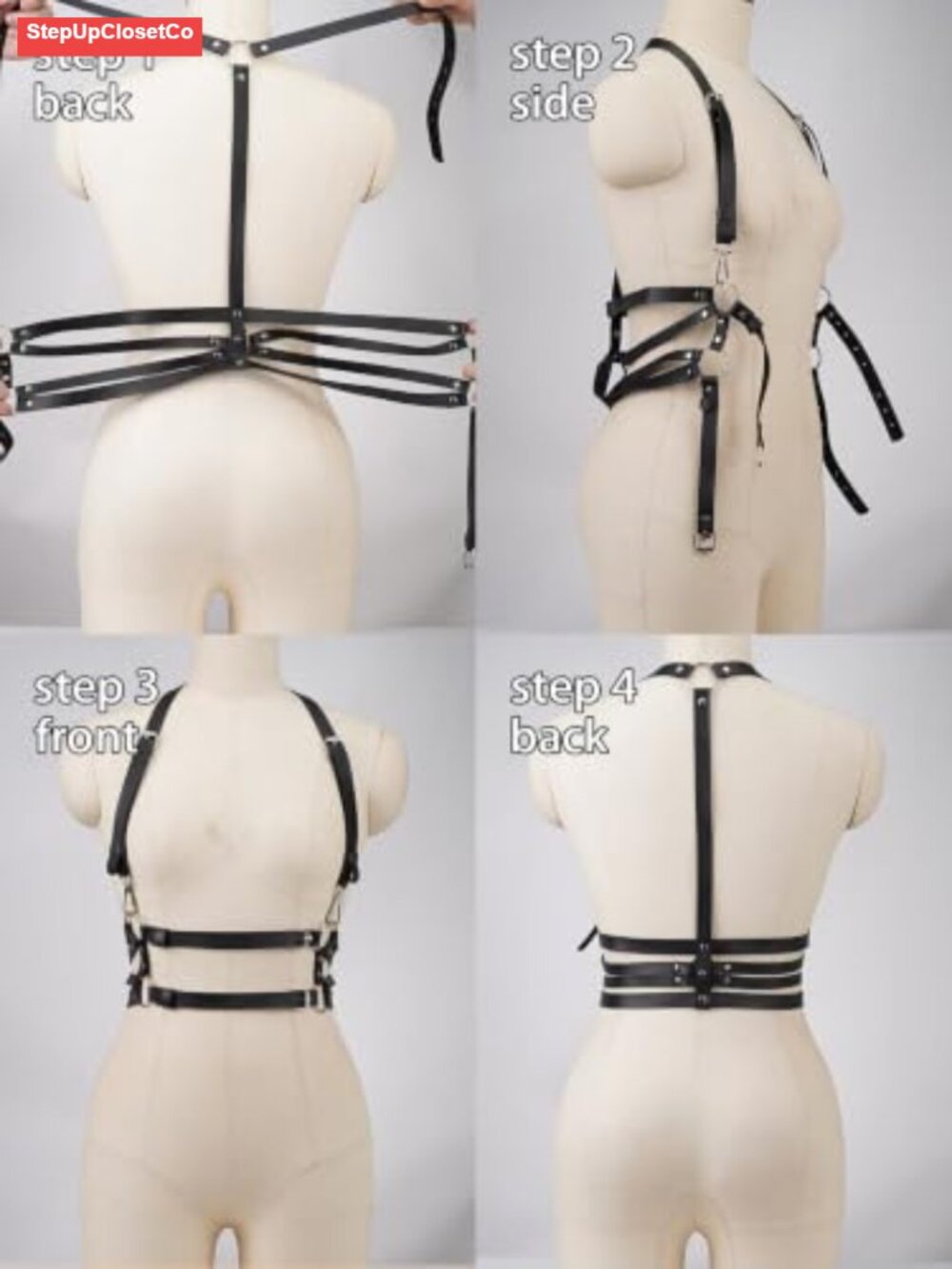 Women's Faux Leather Body Harness Belt with Alloy Buckle Adjustable Chest & - Picture 4 of 5